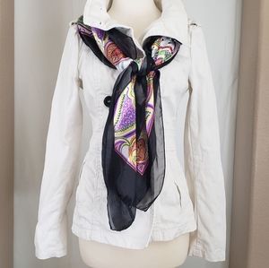 H&M Off-white Denim Double breasted Jacket Size 6 With Stretch